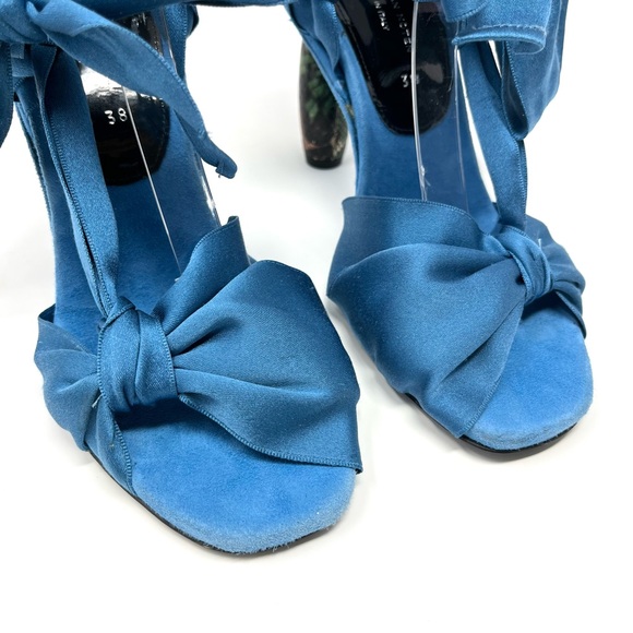 Dries Van Noten SS17 Blue Satin Suede Slingback Bow Snake Sandals Heels 38 8 - Picture 10 of 15